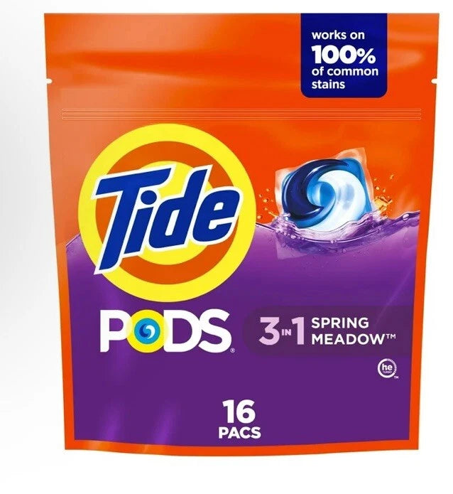 (2xPack)Tide Pods, Laundry Detergent, Spring Meadow 3 In 1, 16 count
