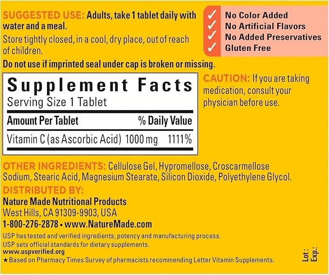 Nature Made Vitamin C 1000mg, Immune Support, 100 Tablets, 100 Days