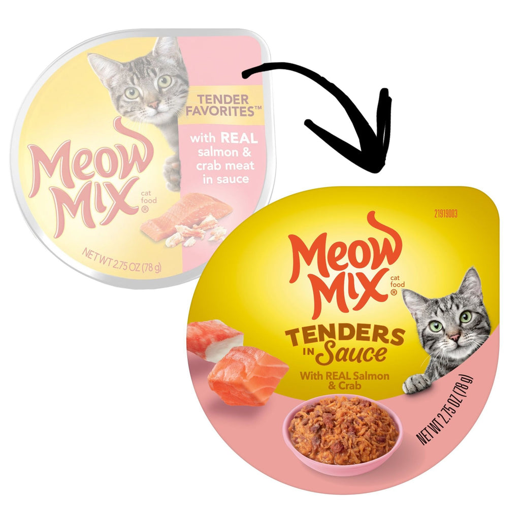 Meow Mix Tenders in Sauce Wet Cat Food With REAL Salmon & Crab, 2.75 Oz. Cups, 12 Pack (Packaging And Formulation Updates Underway)