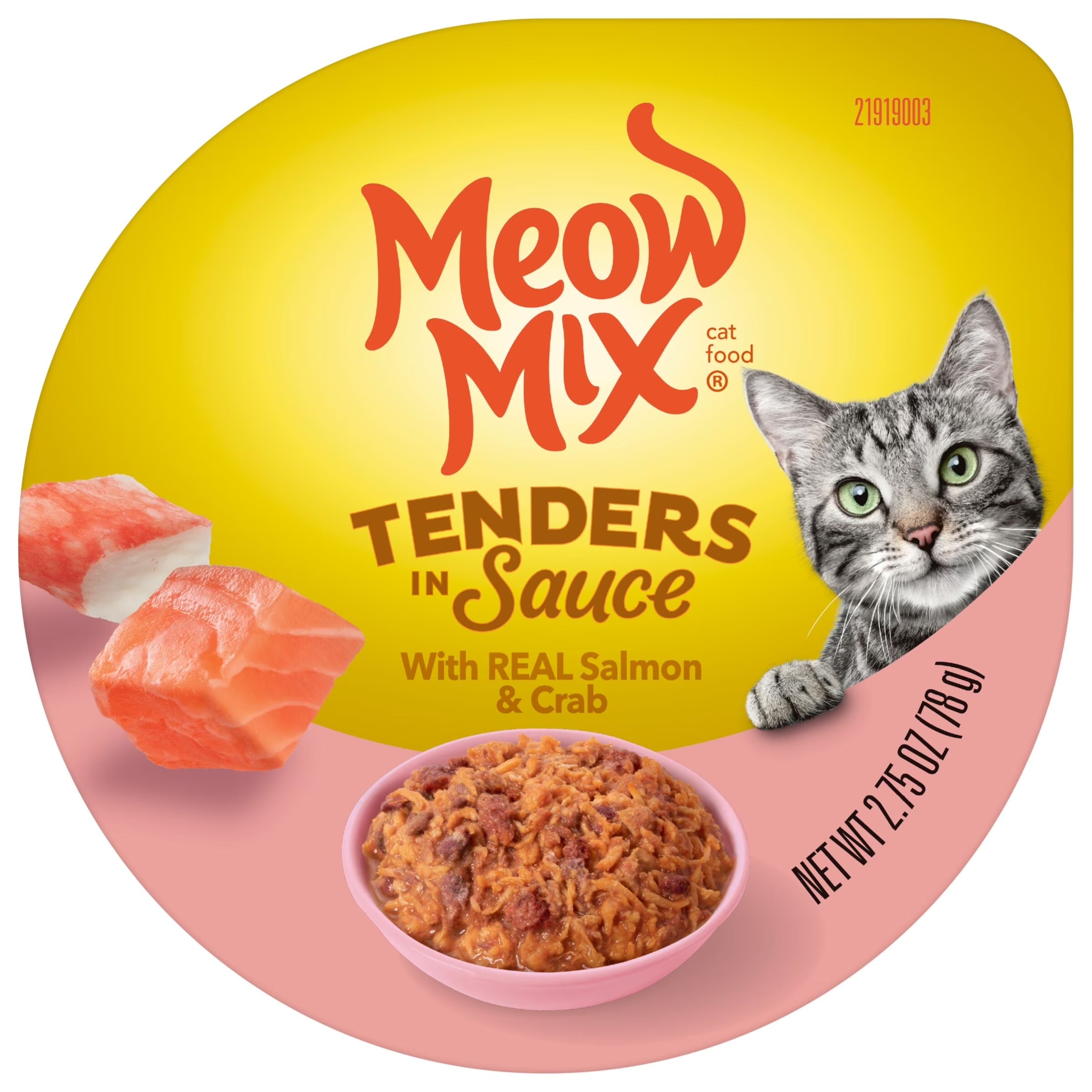 Meow Mix Tenders in Sauce Wet Cat Food With REAL Salmon & Crab, 2.75 Oz. Cups, 12 Pack (Packaging And Formulation Updates Underway)