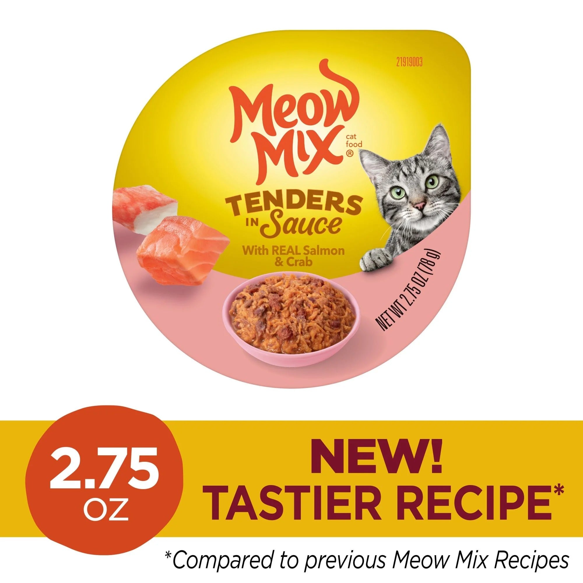 Meow Mix Tenders in Sauce Wet Cat Food With REAL Salmon & Crab, 2.75 Oz. Cups, 12 Pack (Packaging And Formulation Updates Underway)