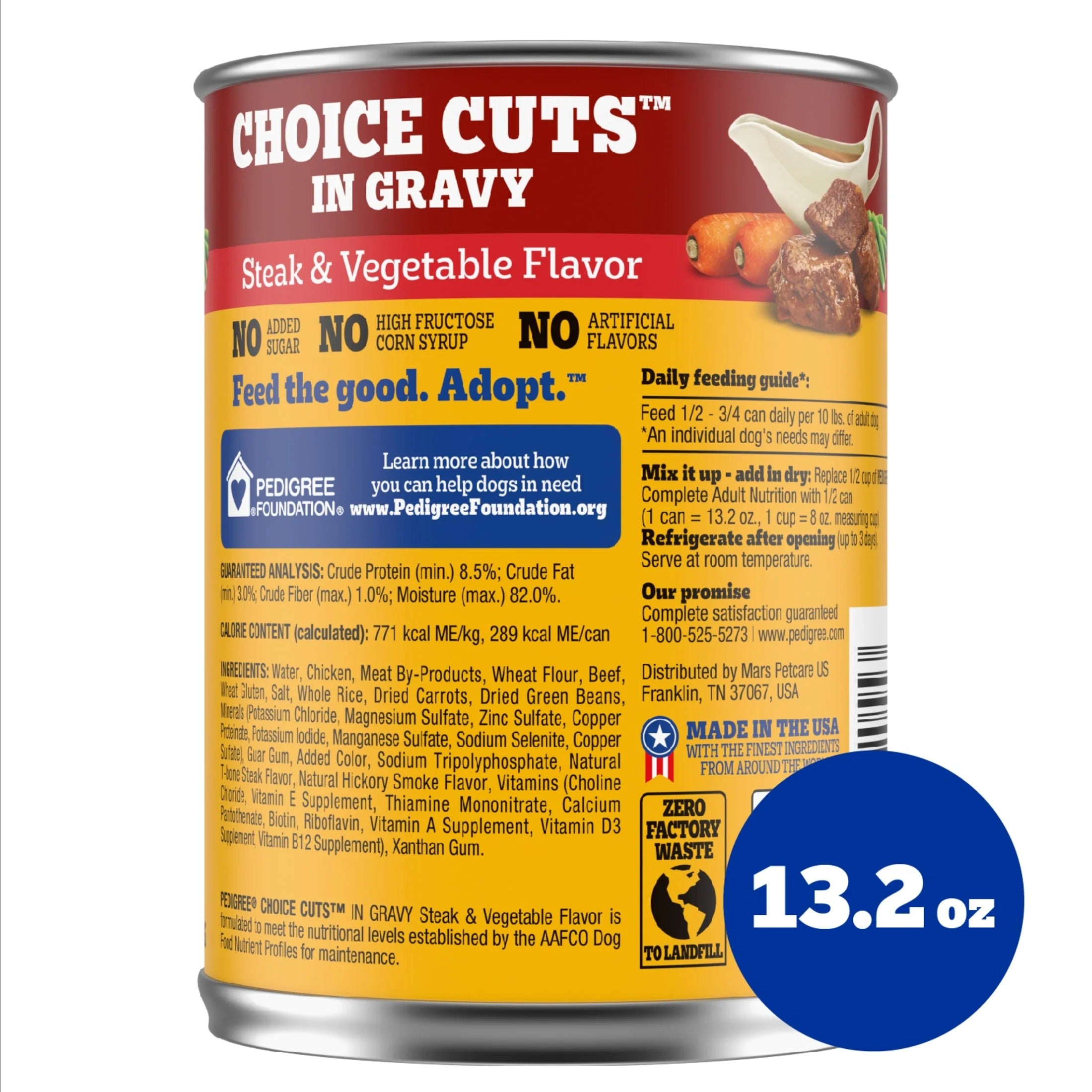 Pedigree Choice Cuts In Gravy Adult Canned Soft Wet Dog Food, Steak & Vegetable Flavor, 13.2 Oz. Can