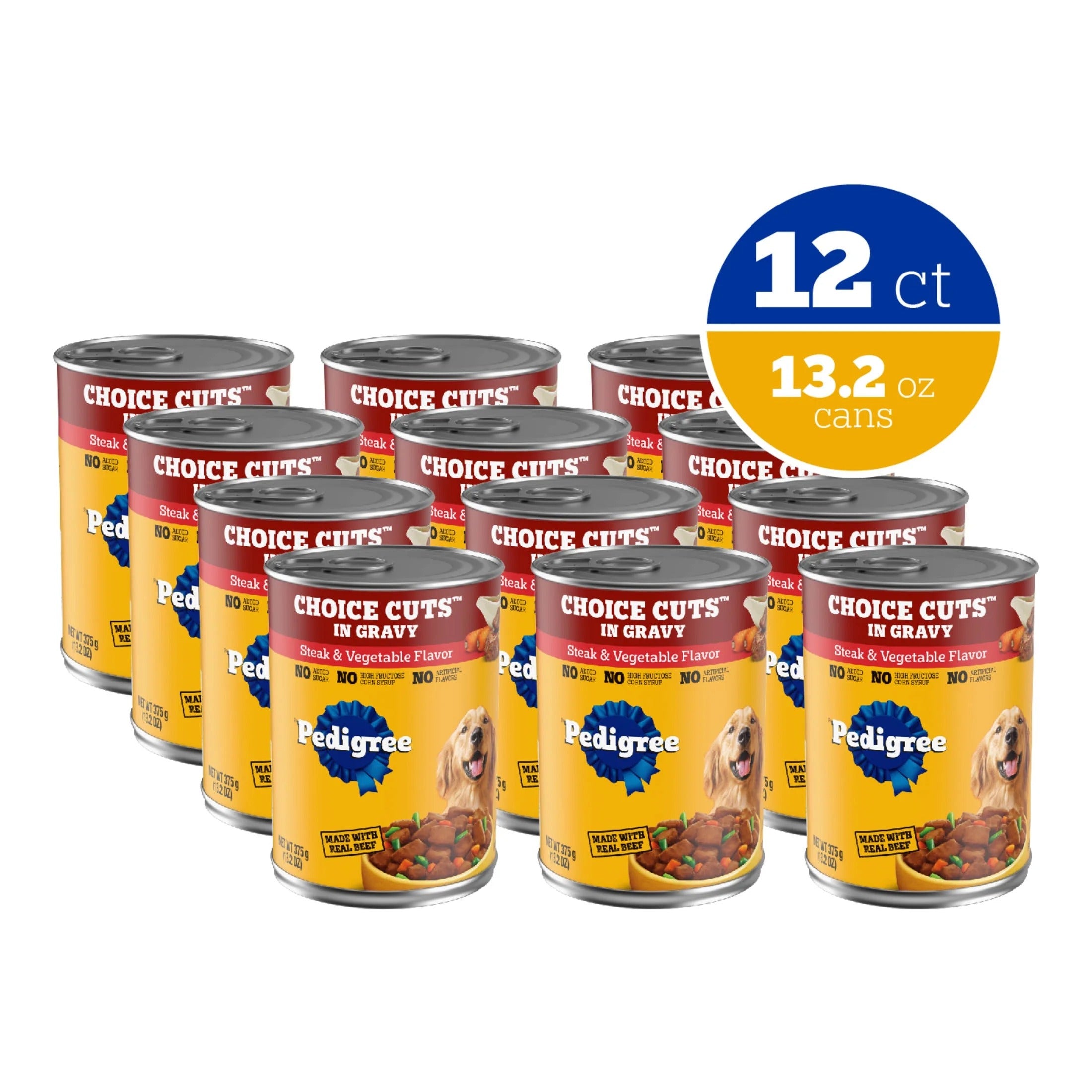 Pedigree Choice Cuts In Gravy Adult Canned Soft Wet Dog Food, Steak & Vegetable Flavor, 13.2 Oz. Can