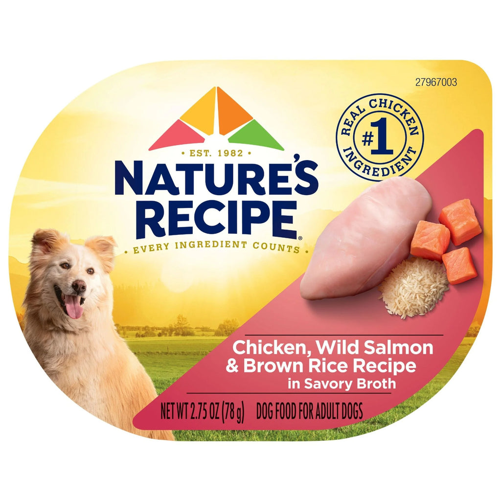 Nature's Recipe Chicken, Salmon & Brown Rice in Savory Broth Wet Dog Food, 2.75 oz. Cup, 12 Count