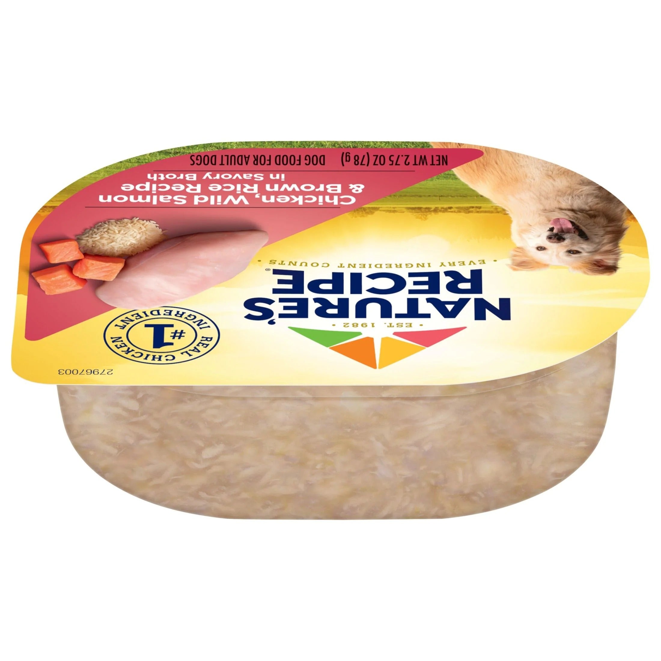 Nature's Recipe Chicken, Salmon & Brown Rice in Savory Broth Wet Dog Food, 2.75 oz. Cup, 12 Count